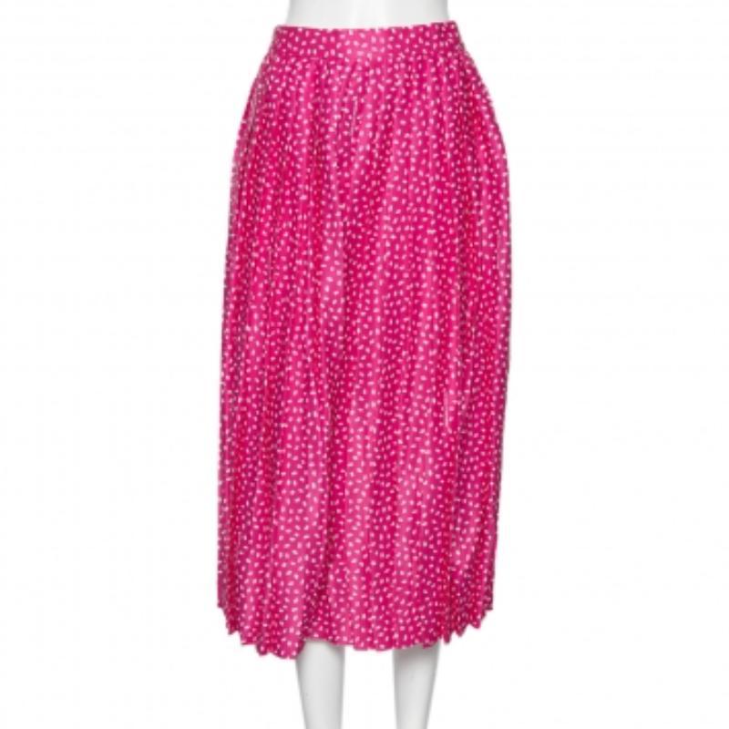 Off-White Pink Printed Satin Plisse Wide Leg Culottes M For Sale 1