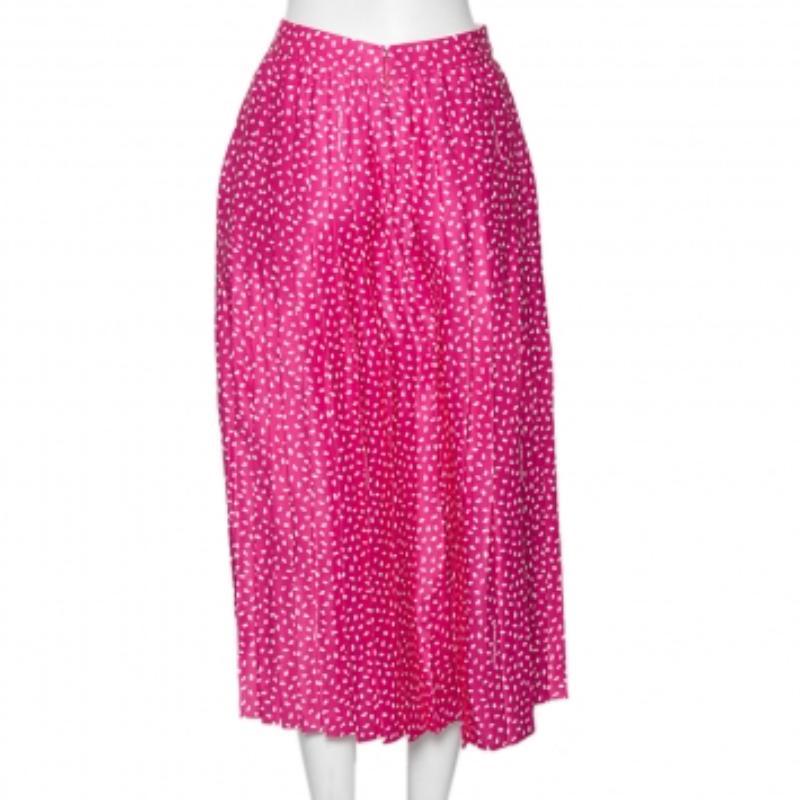 Off-White Pink Printed Satin Plisse Wide Leg Culottes M For Sale 2