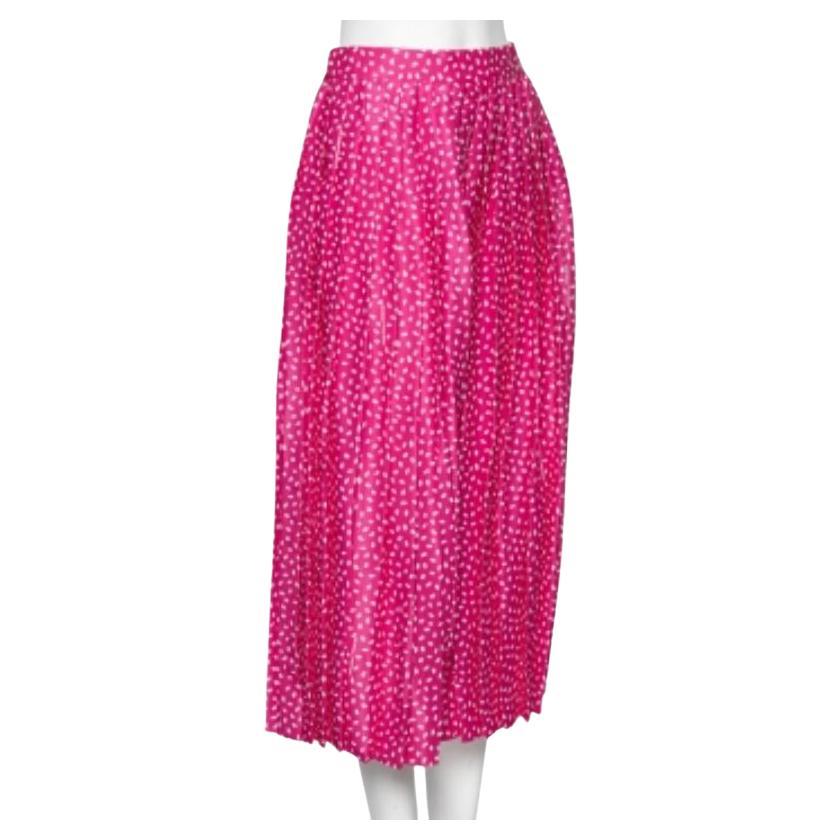 Off-White Pink Printed Satin Plisse Wide Leg Culottes M For Sale