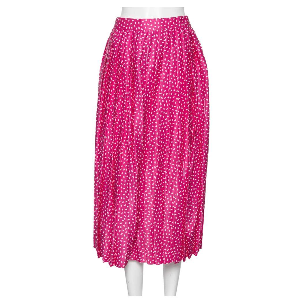 Off-White Pink Printed Satin Plisse Wide Leg Culottes M For Sale