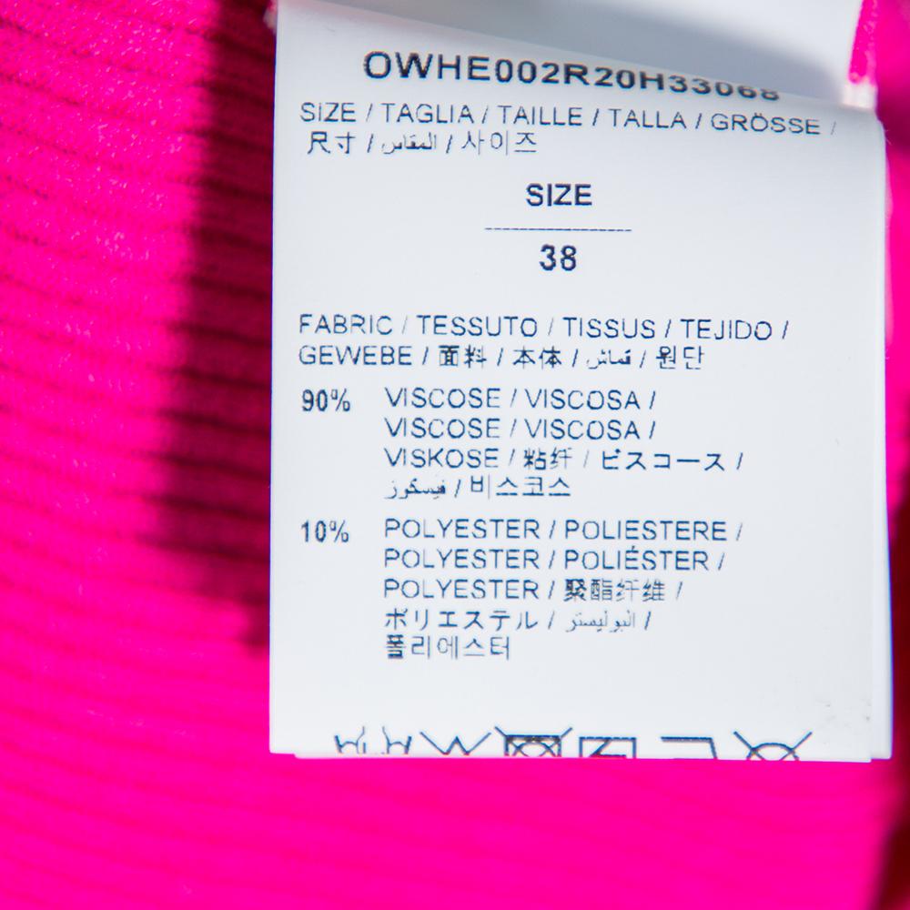 Off-White Pink Rib Knit Logo Strip Detail Long Sleeve Industrial Top S In New Condition In Dubai, Al Qouz 2
