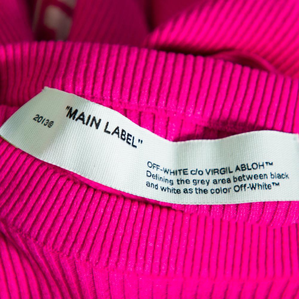 Women's Off-White Pink Rib Knit Logo Strip Detail Long Sleeve Industrial Top S