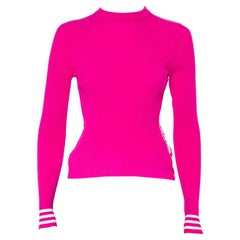 Off-White Pink Rib Knit Logo Strip Detail Long Sleeve Industrial Top S
