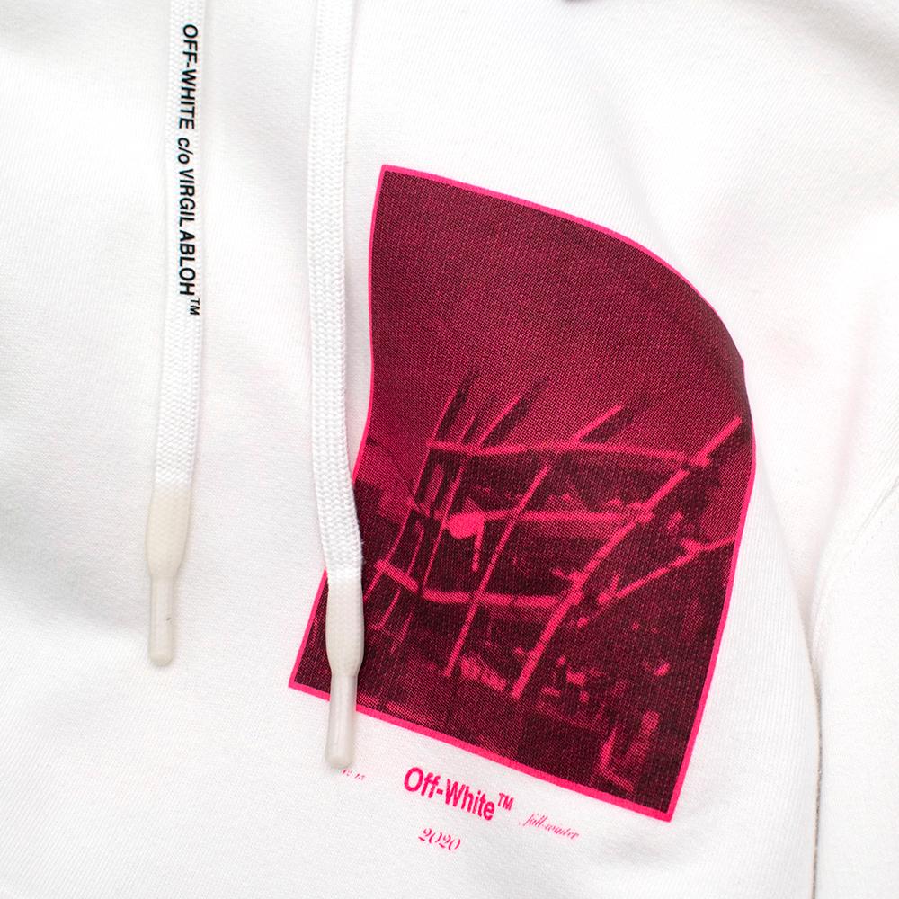Men's Off-White Pink/White Cotton Print Incompiuto Hoodie - Size L For Sale