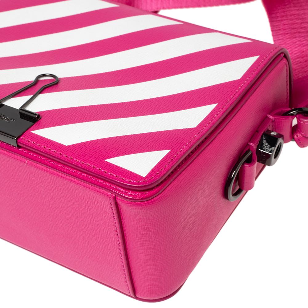 Women's Off-White Pink/White Diagonal Striped Leather Flap Crossbody Bag