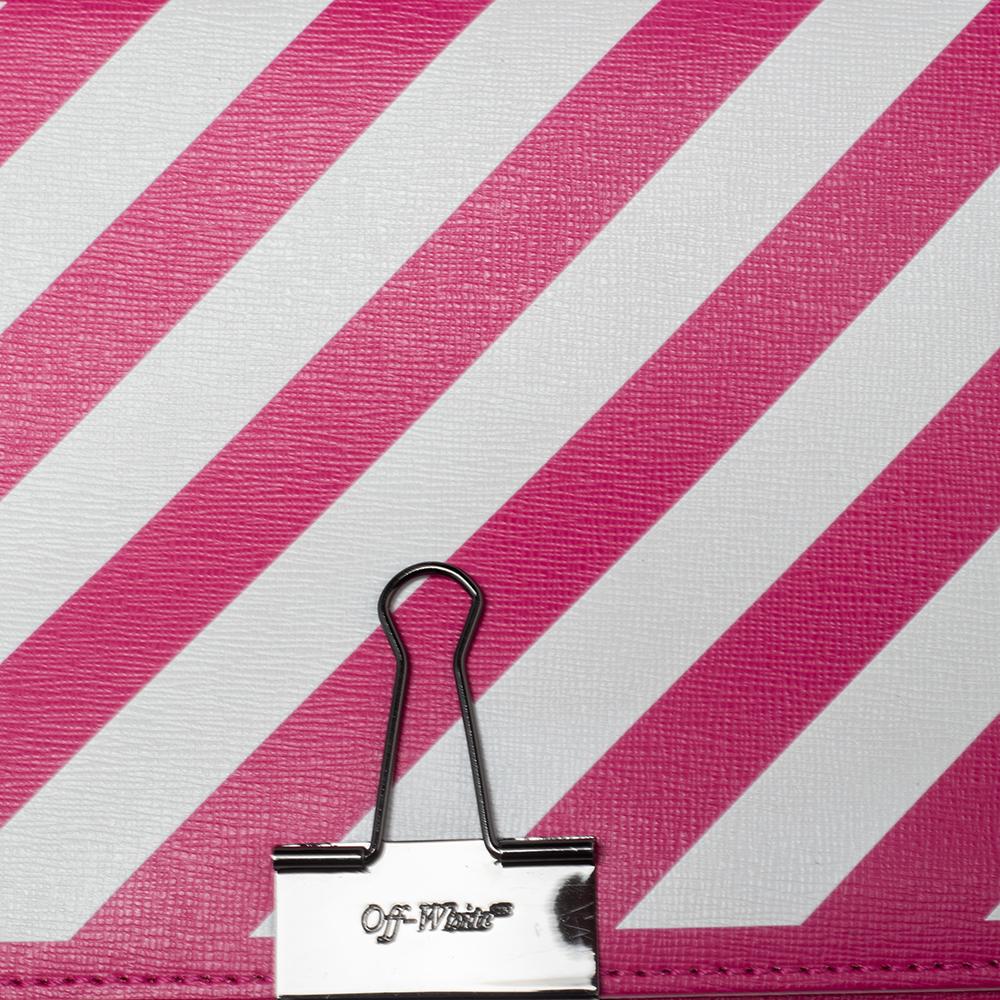 Off-White Pink/White Diagonal Striped Leather Flap Crossbody Bag 1