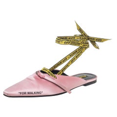 Off-White Pink/Yellow Satin Flat Sandals Size 39