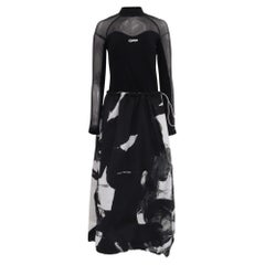 Off-White Printed Mock Neck Maxi Dress in Black Polyamide
