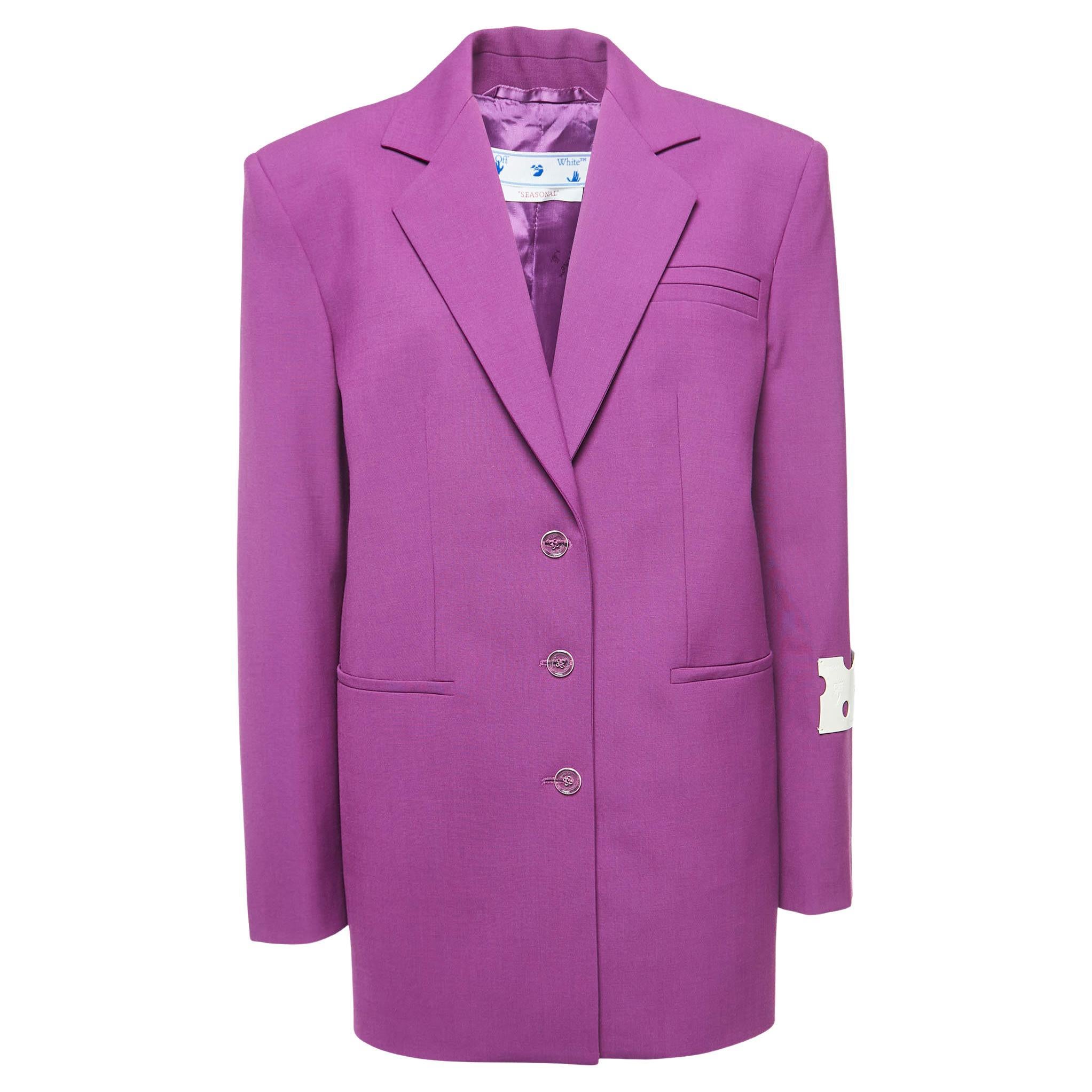 Off-White Purple Crepe Oversized Single-Breasted Blazer S For Sale