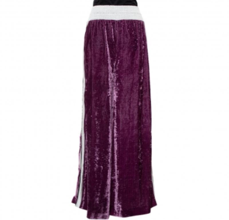 Off-White Purple Crushed Velvet Wide Leg Track Pants M In Good Condition For Sale In Dubai, Al Qouz 2