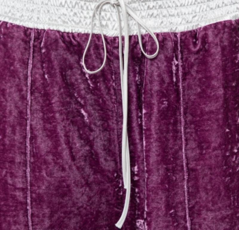 Women's Off-White Purple Crushed Velvet Wide Leg Track Pants M For Sale