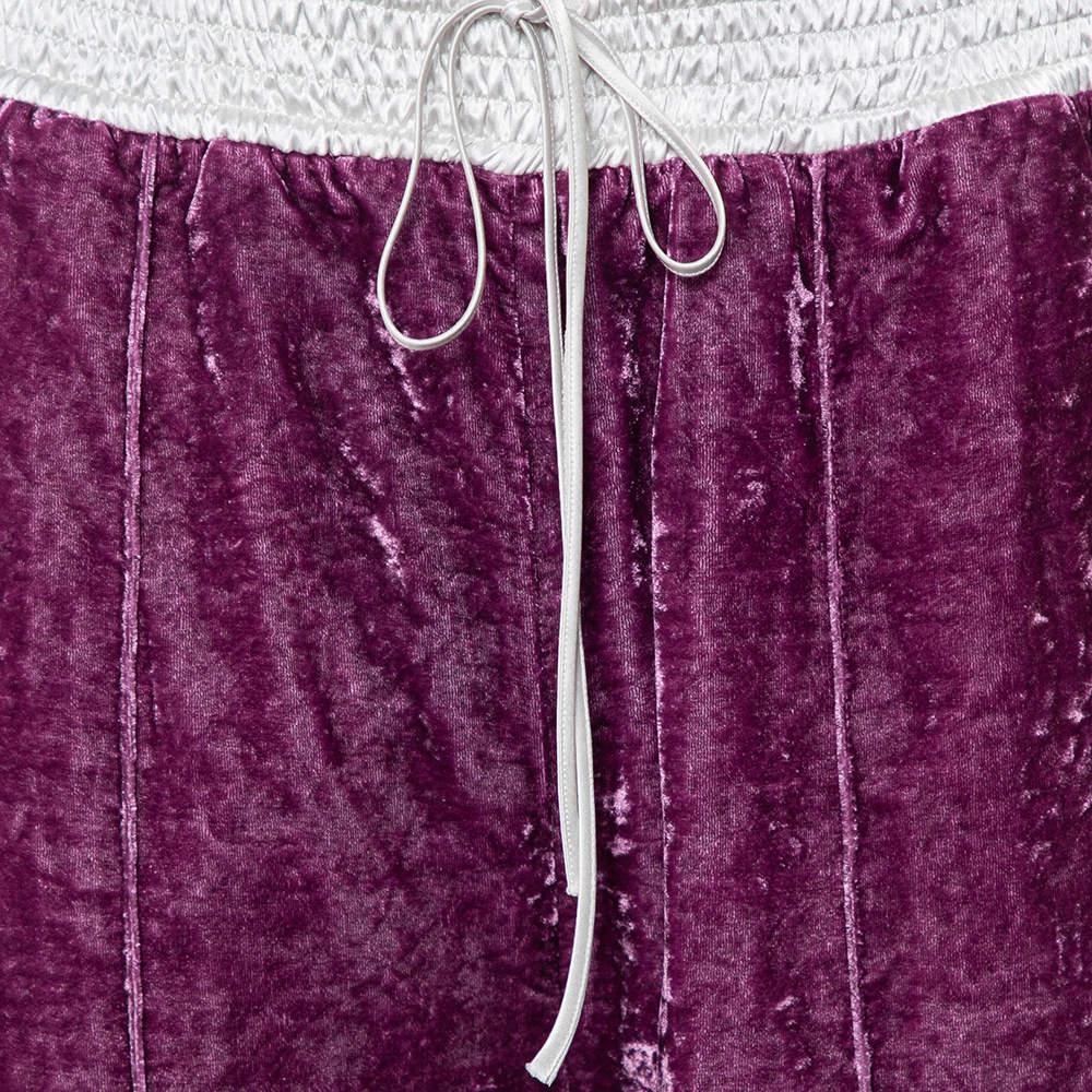 Off-White Purple Crushed Velvet Wide Leg Track Pants M For Sale 2