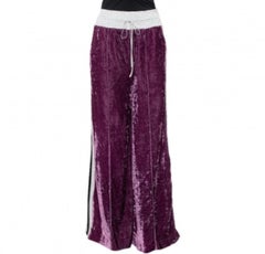 Off-White Purple Crushed Velvet Wide Leg Track Pants M