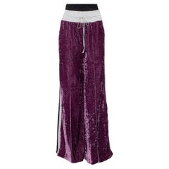 Off-White Purple Crushed Velvet Wide Leg Track Pants M