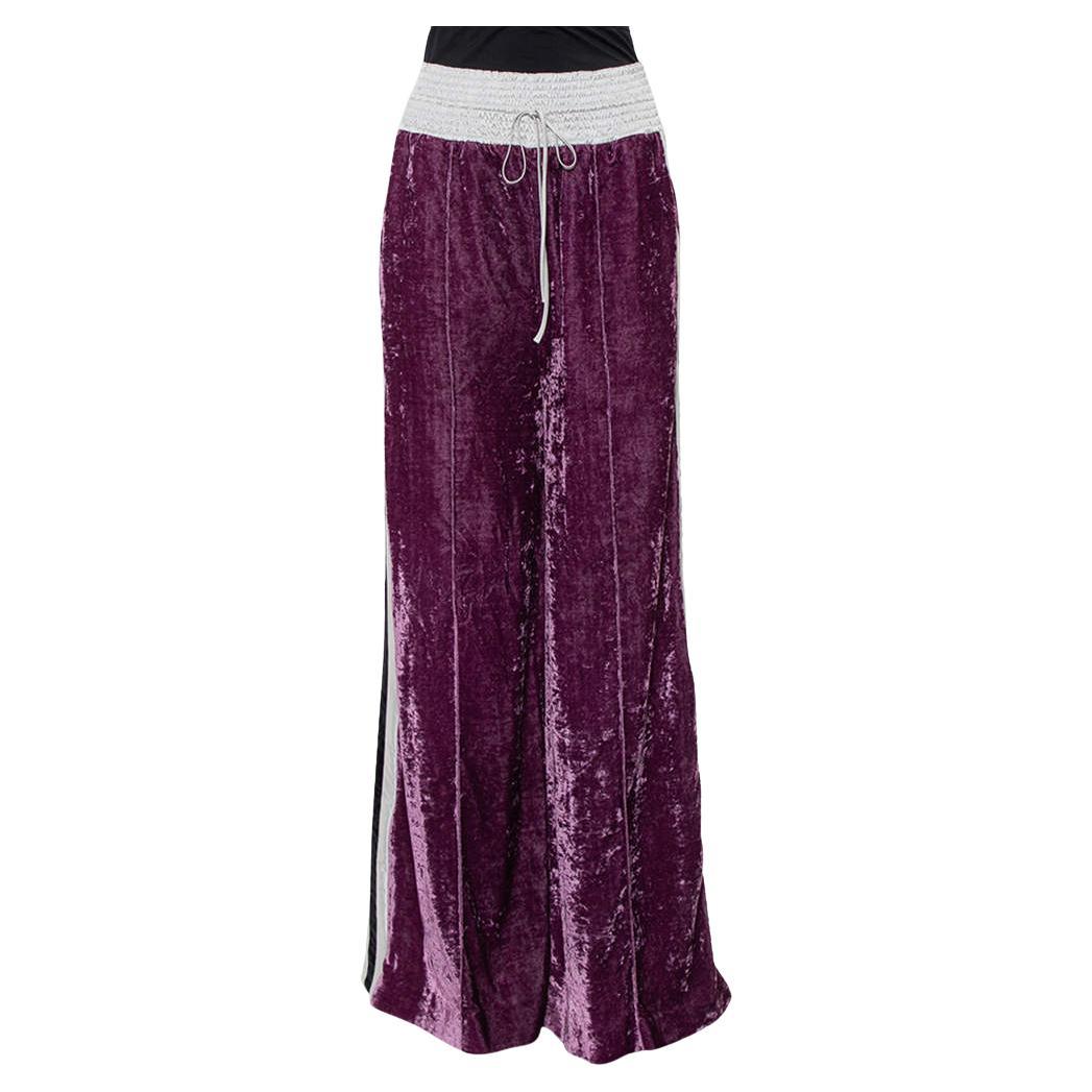 Off-White Purple Crushed Velvet Wide Leg Track Pants M For Sale