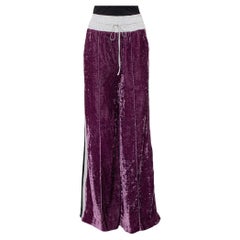 Off-White Purple Crushed Velvet Wide Leg Track Pants M