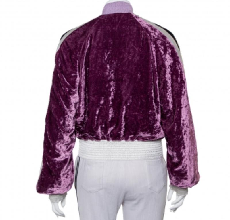 Off-White Purple Crushed Velvet Zipper Front Bomber Jacket M In Good Condition For Sale In Dubai, Al Qouz 2