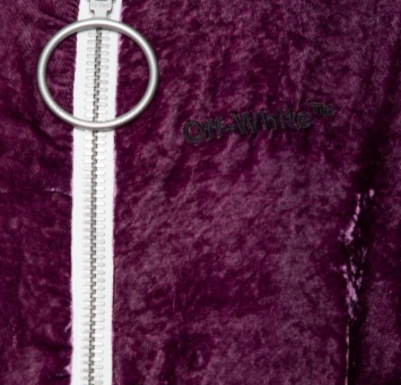 Women's Off-White Purple Crushed Velvet Zipper Front Bomber Jacket M For Sale