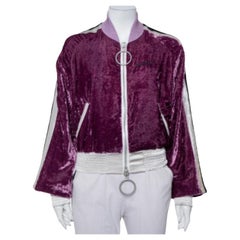 Off-White Purple Crushed Velvet Zipper Front Bomber Jacket M