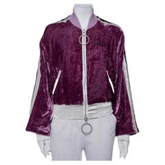 Off-White Purple Crushed Velvet Zipper Front Bomber Jacket M