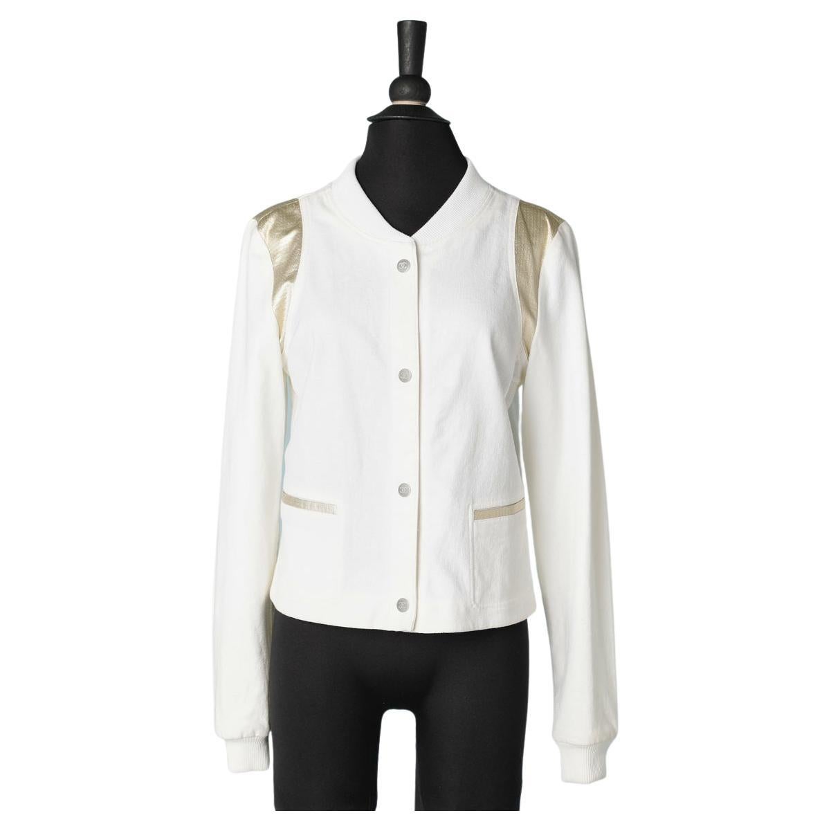 Off-white raw silk and gold lurex jacket  with branded buttons Chanel  For Sale