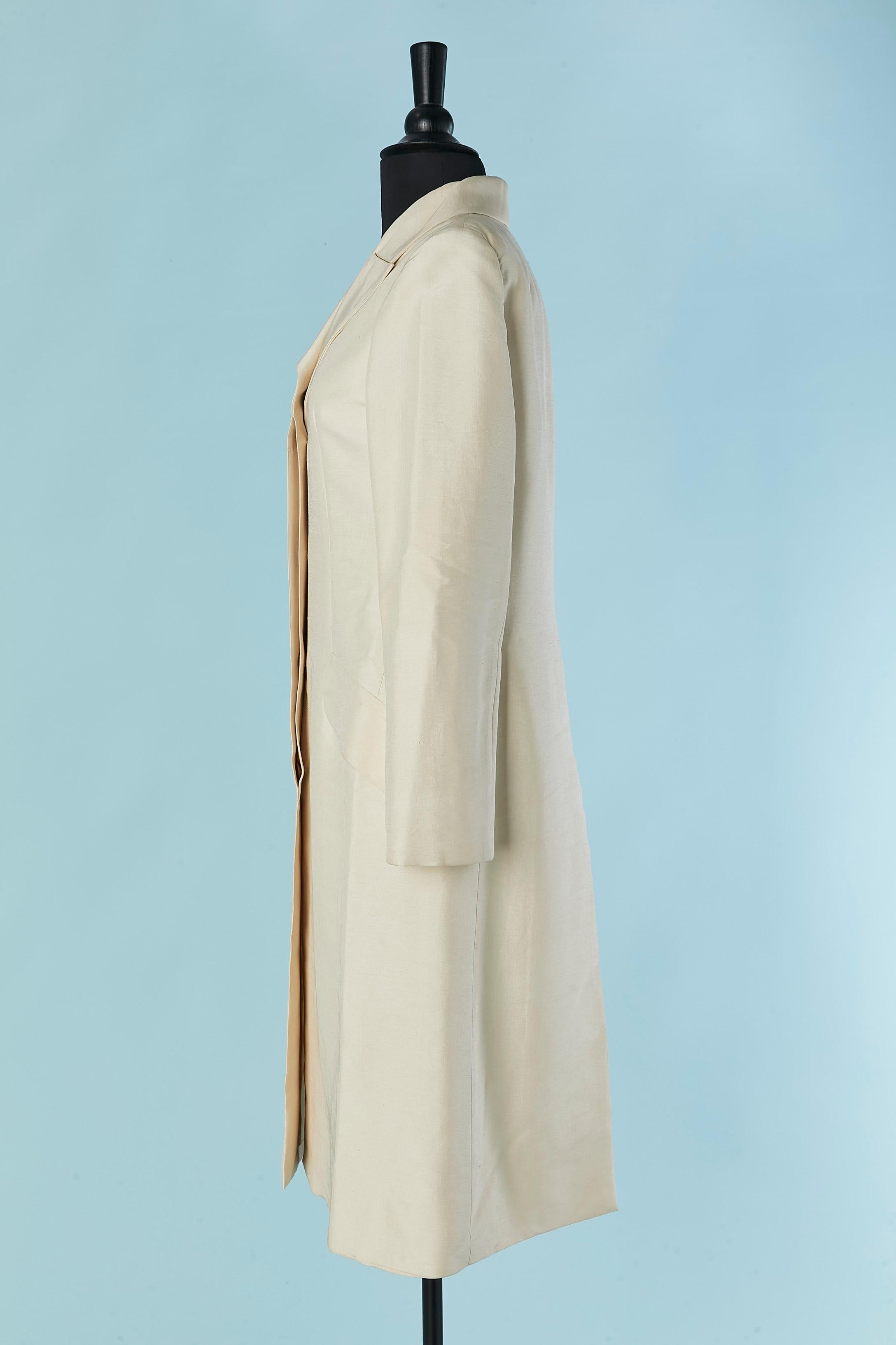 Off-white raw silk single breasted coat MISS DIOR In Excellent Condition For Sale In Saint-Ouen-Sur-Seine, FR