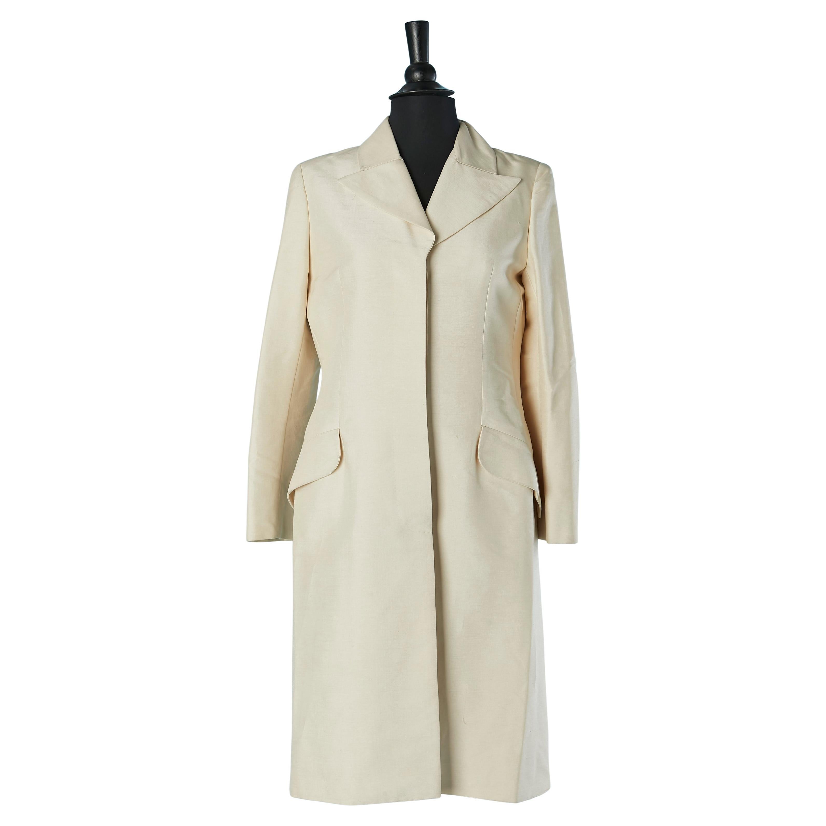 Off-white raw silk single breasted coat MISS DIOR For Sale