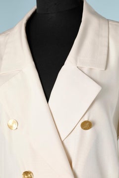 Off-white raw silk skirt-suit  with gold buttons Yves Saint Laurent Rive Gauche