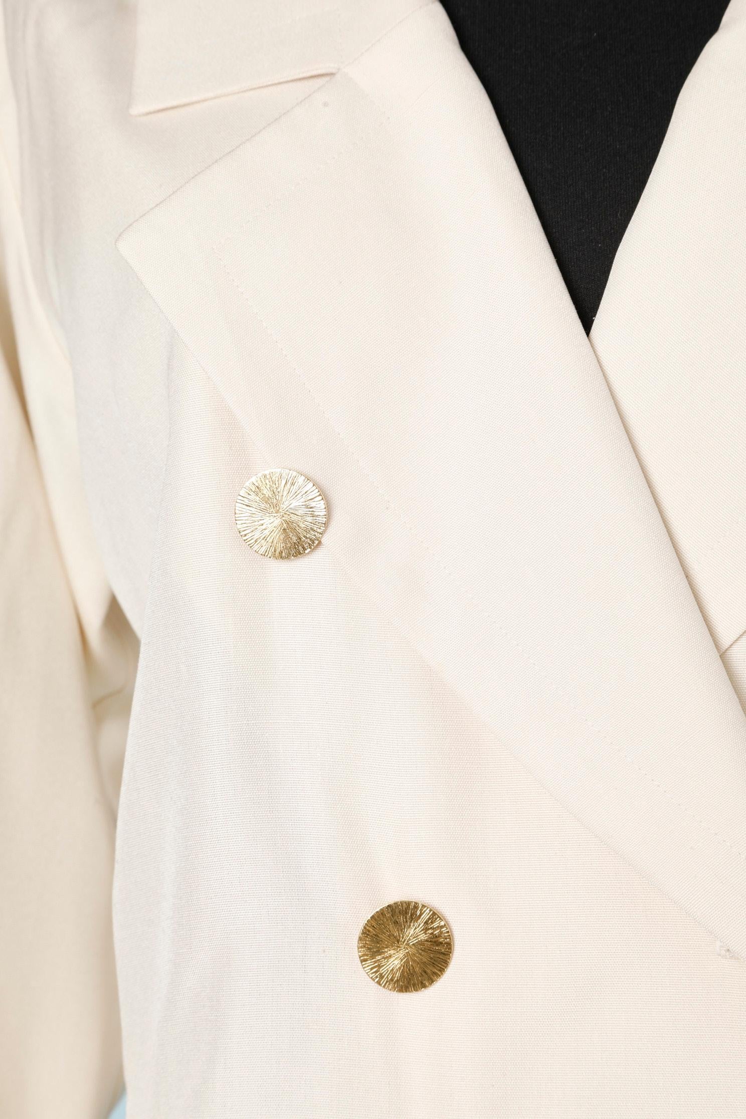 Gold Off-white raw silk skirt-suit  with gold buttons Yves Saint Laurent Rive Gauche  For Sale