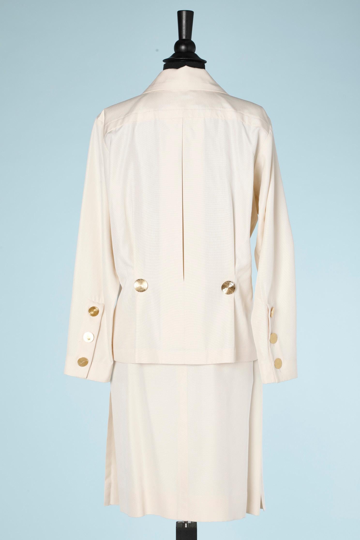 Women's Off-white raw silk skirt-suit  with gold buttons Yves Saint Laurent Rive Gauche  For Sale