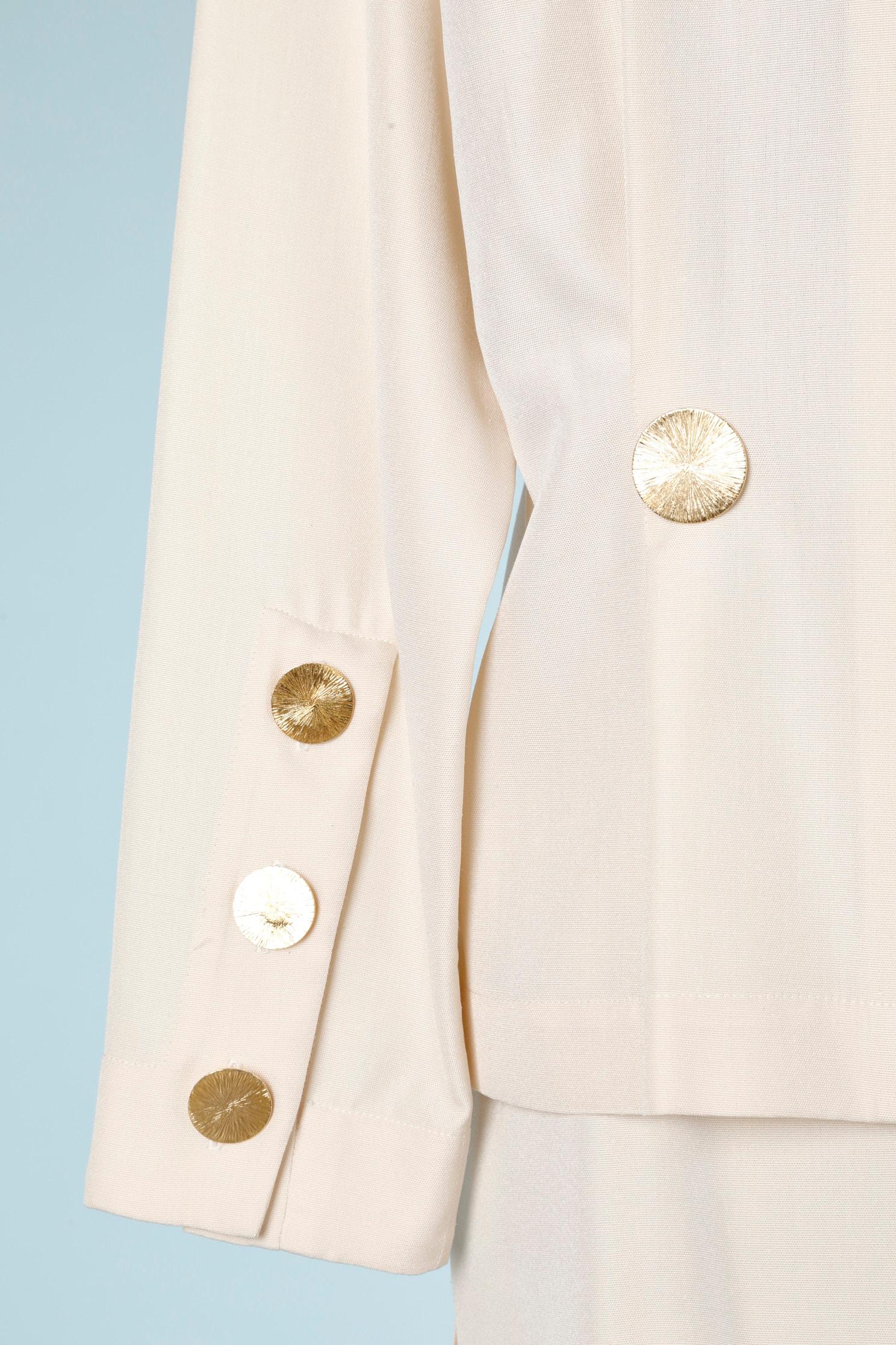 Off-white raw silk skirt-suit  with gold buttons Yves Saint Laurent Rive Gauche  For Sale 1