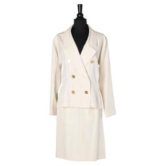 Off-white raw silk skirt-suit  with gold buttons Yves Saint Laurent Rive Gauche 