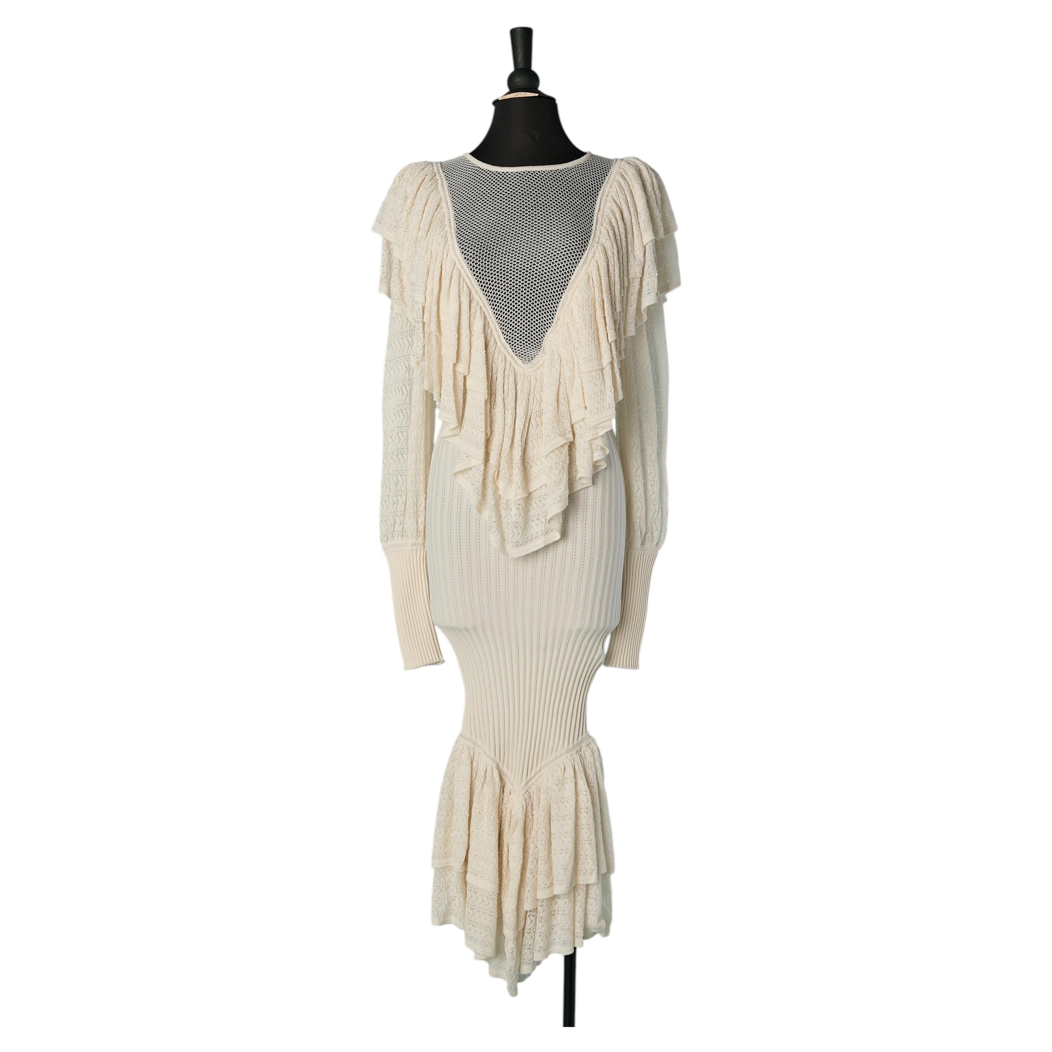 Off-white rayon knit and lace dress ALEXANDRE VAUTHIER