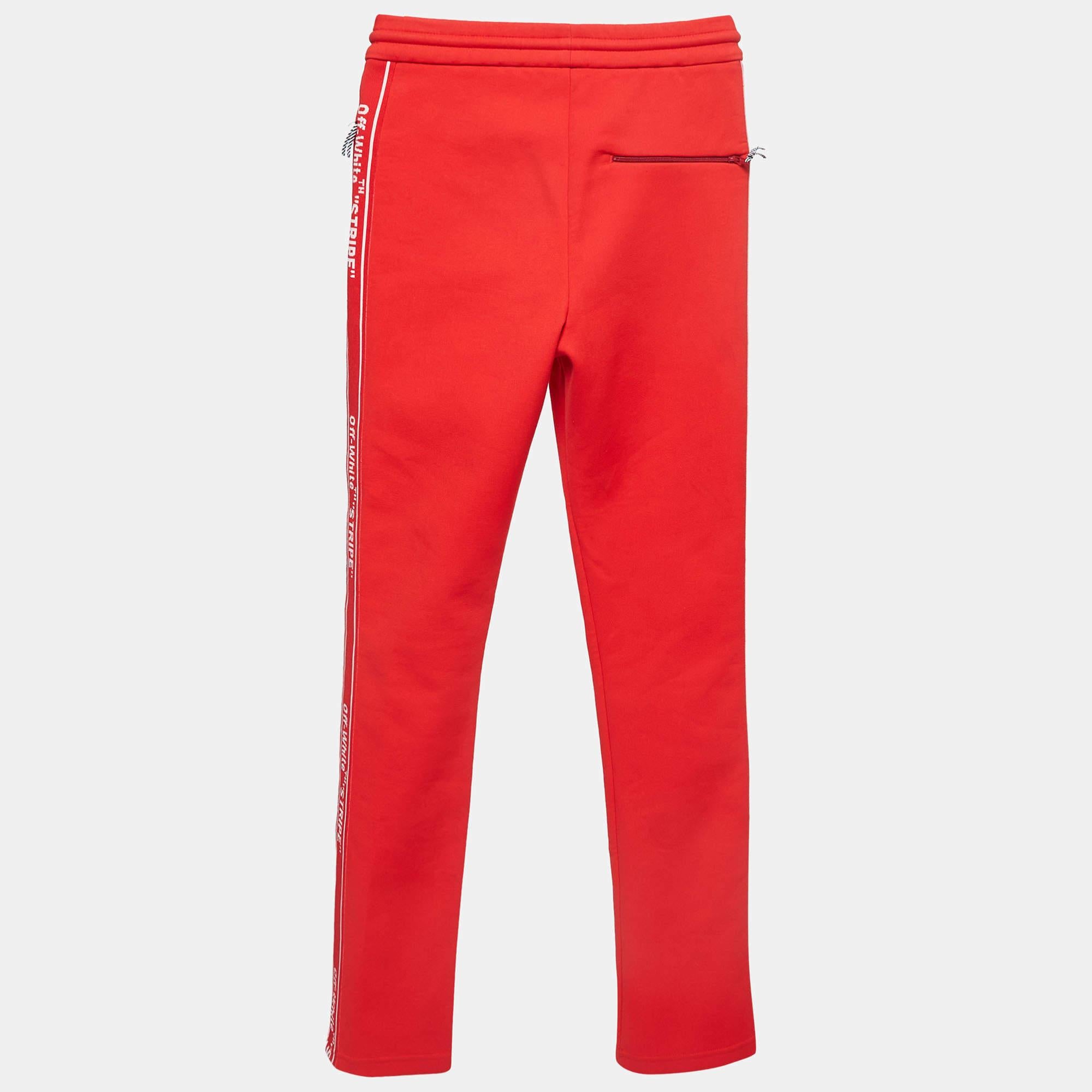 Off-White Red Jersey Logo Tape Track Pants XXS In New Condition For Sale In Dubai, Al Qouz 2