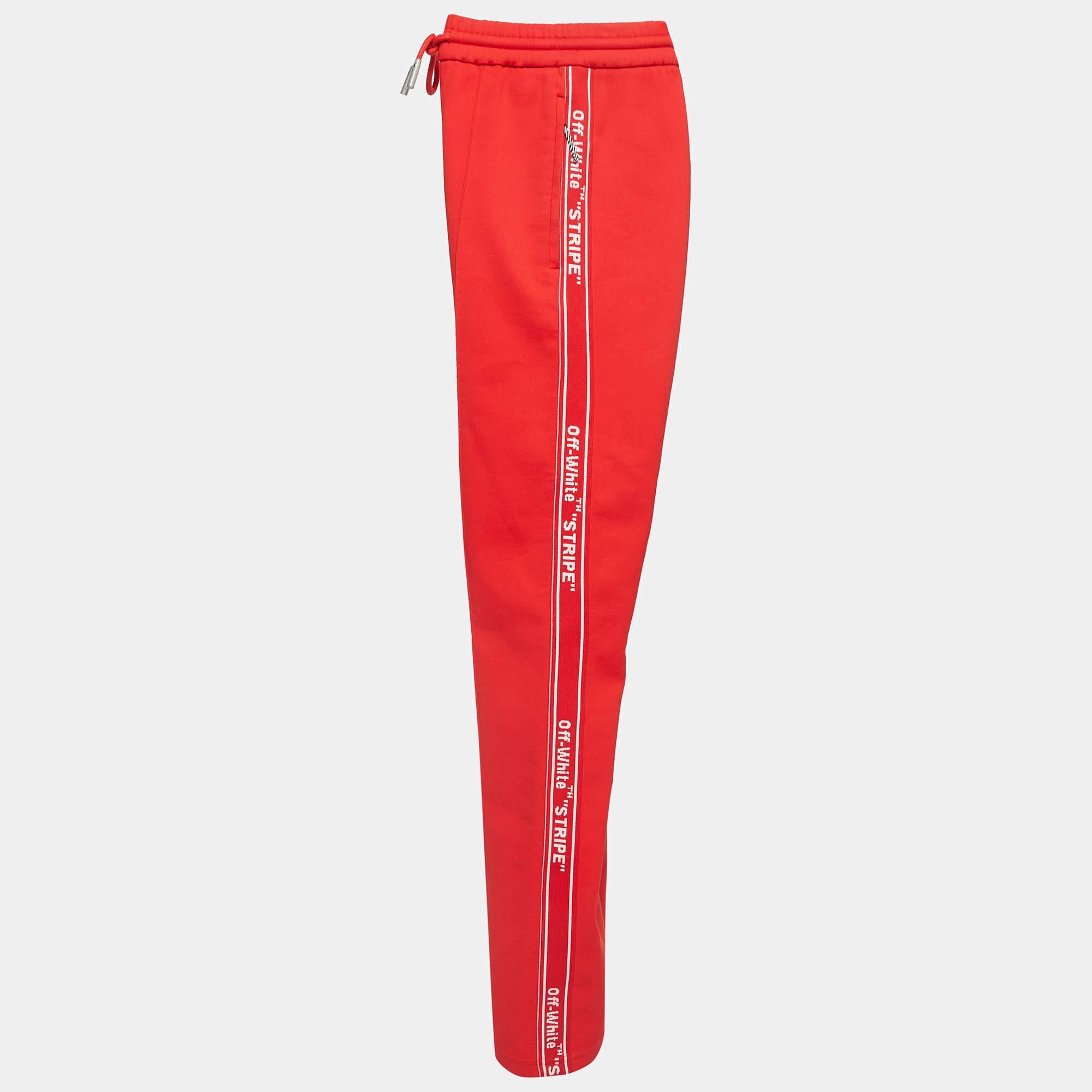 Off-White Red Jersey Logo Tape Track Pants XXS For Sale 2