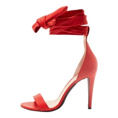 Off-White Red Leather Bow Ankle Tie Sandals Size 39