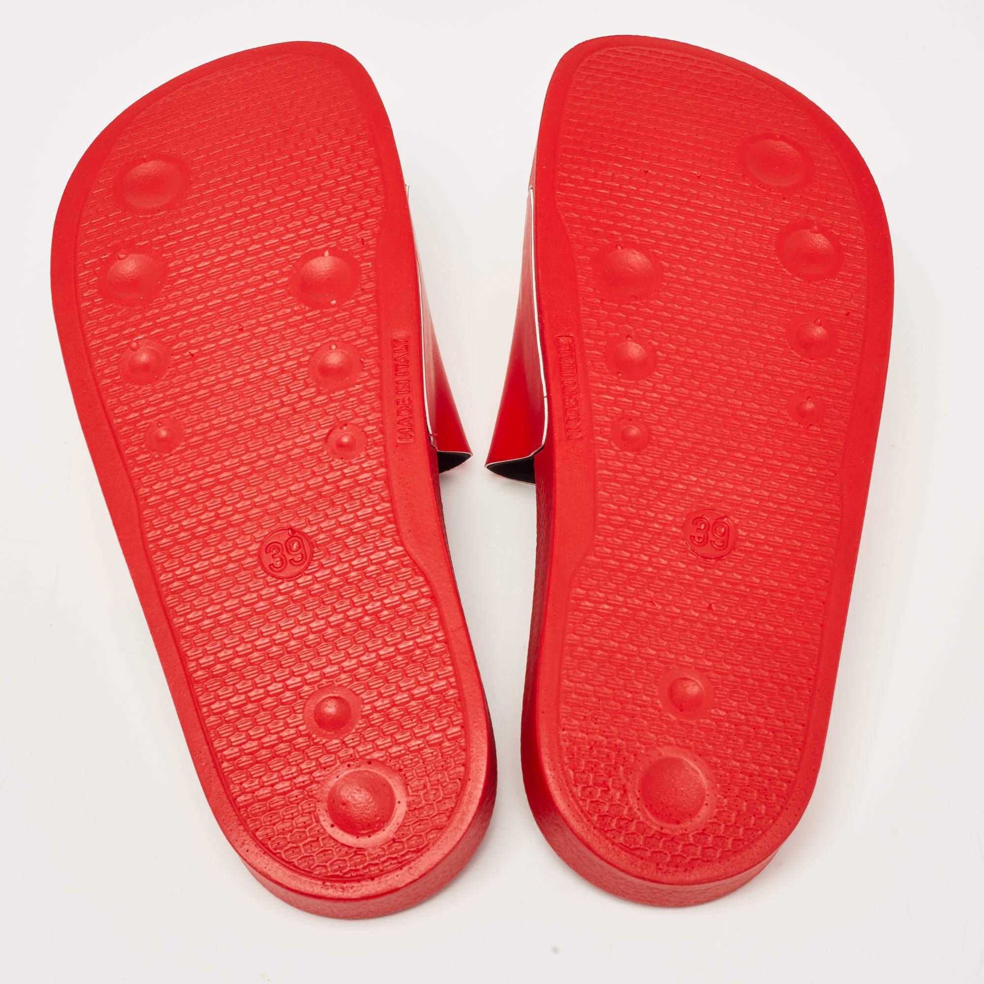Off-White Red Leather Pool Slides Size 39 For Sale 1