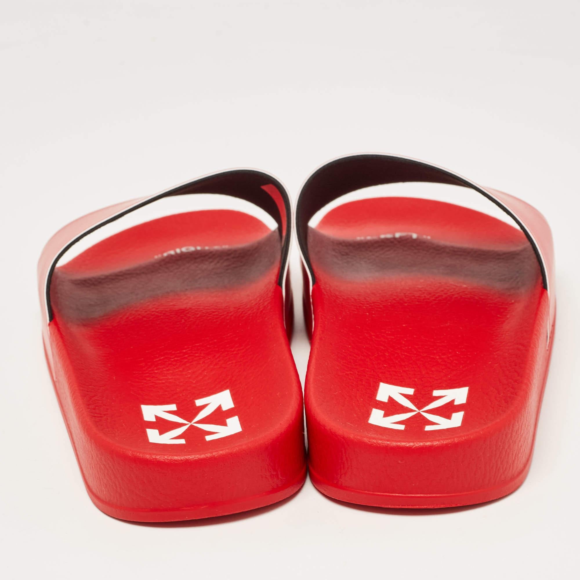 Off-White Red Leather Pool Slides Size 39 For Sale 2