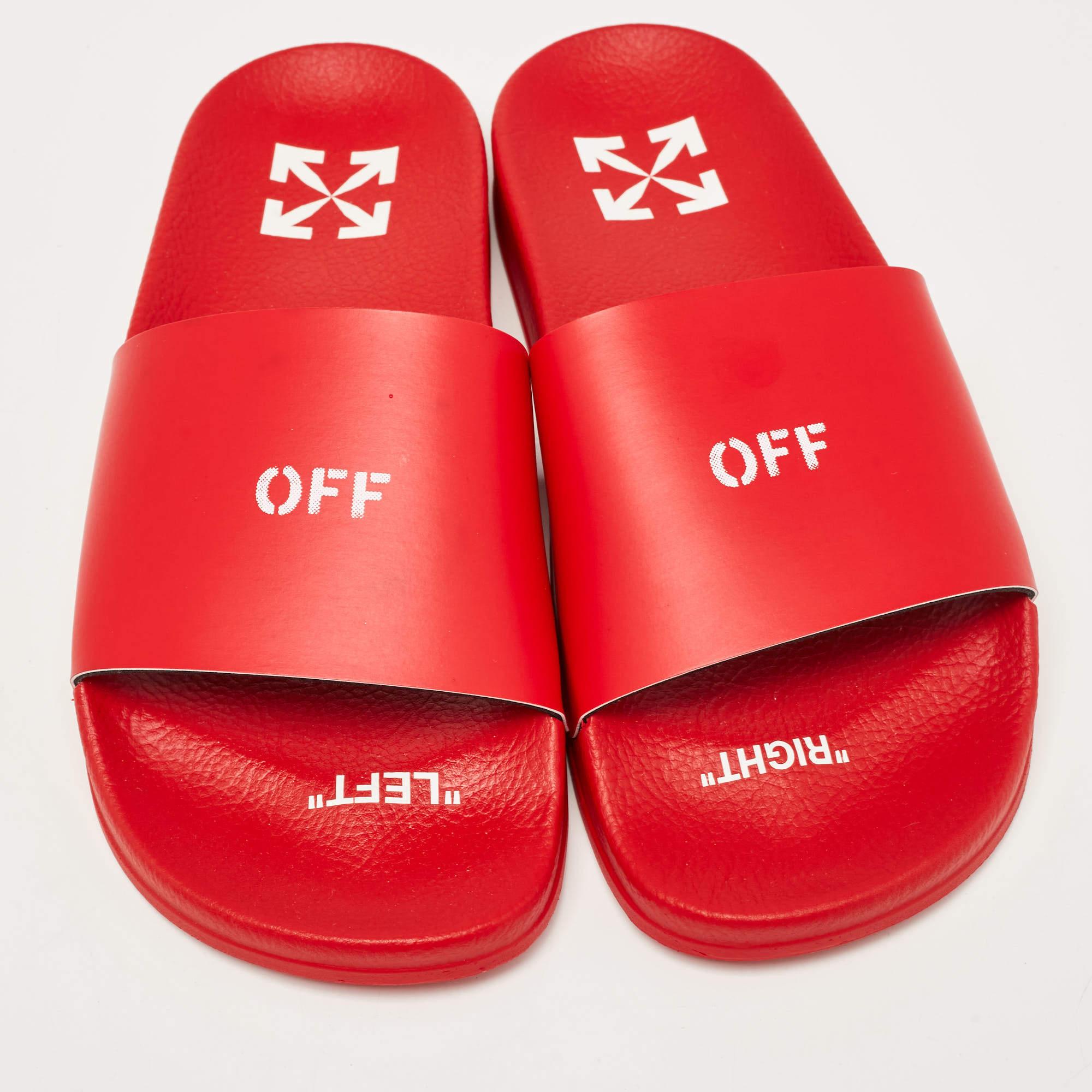Off-White Red Leather Pool Slides Size 39 For Sale 4