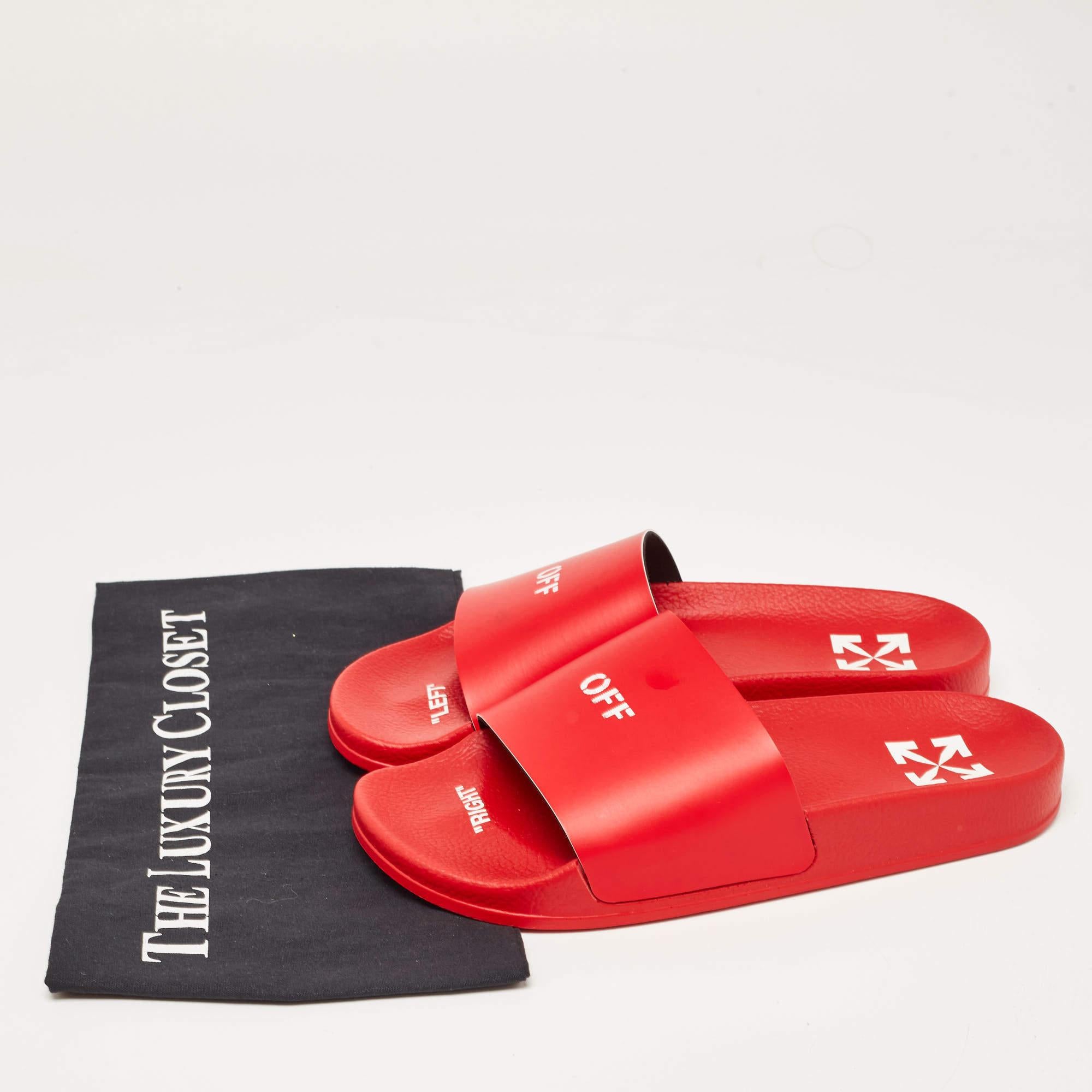 Off-White Red Leather Pool Slides Size 39 For Sale 5