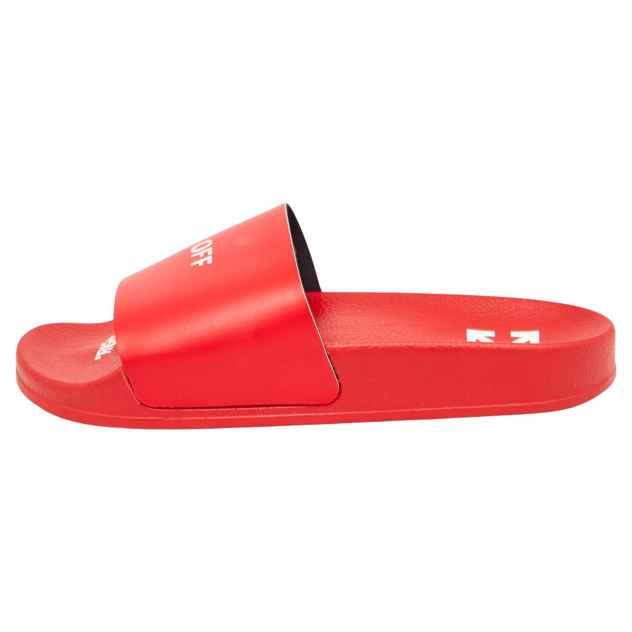 Off-White Red Leather Pool Slides Size 39 For Sale