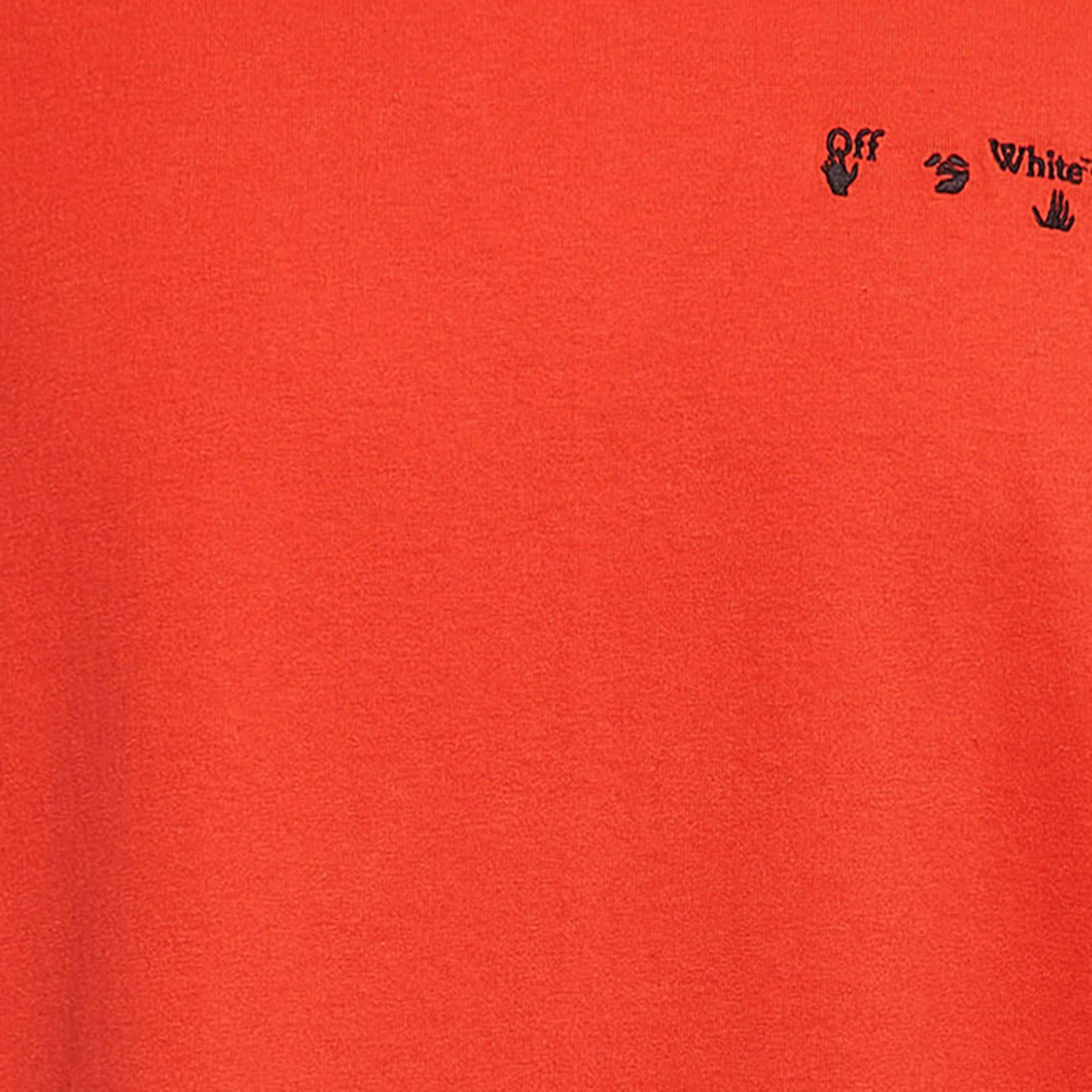 Off-White Red Logo Embroidered Cotton T-Shirt XL In Good Condition For Sale In Dubai, Al Qouz 2