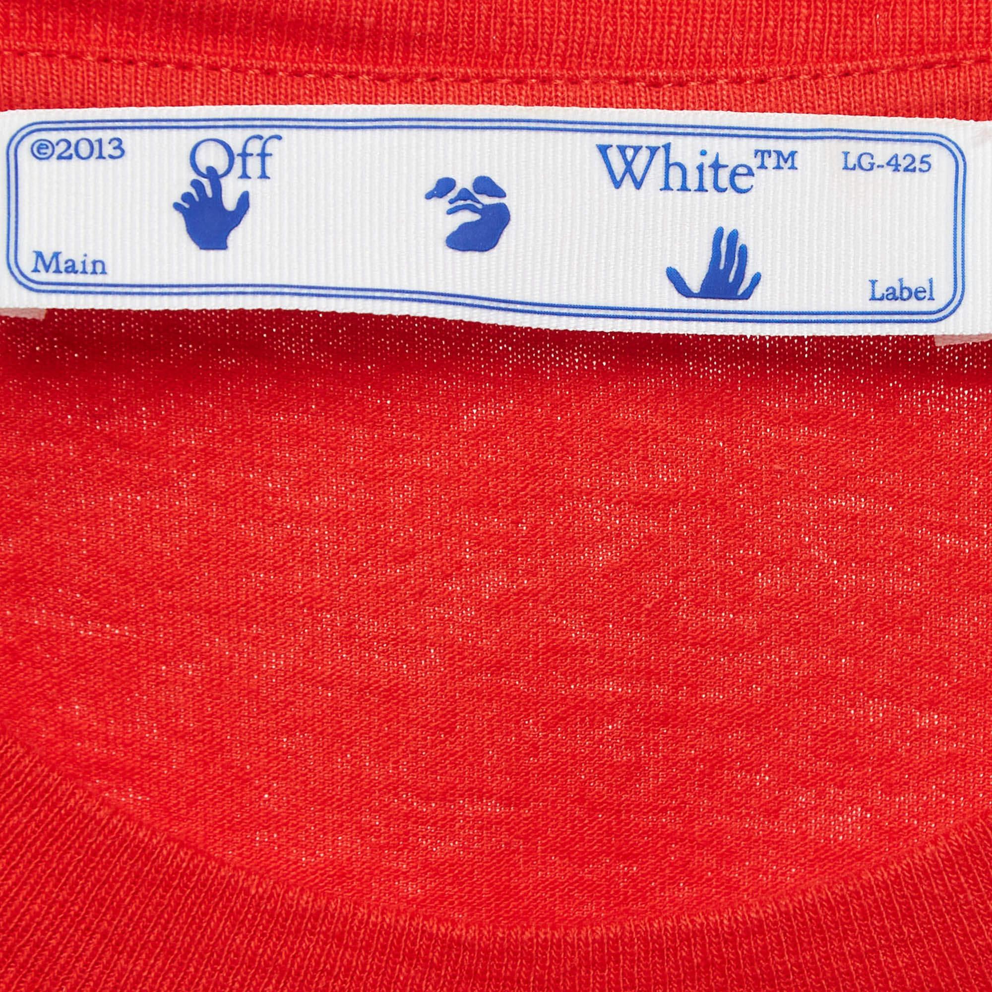 Men's Off-White Red Logo Embroidered Cotton T-Shirt XL For Sale