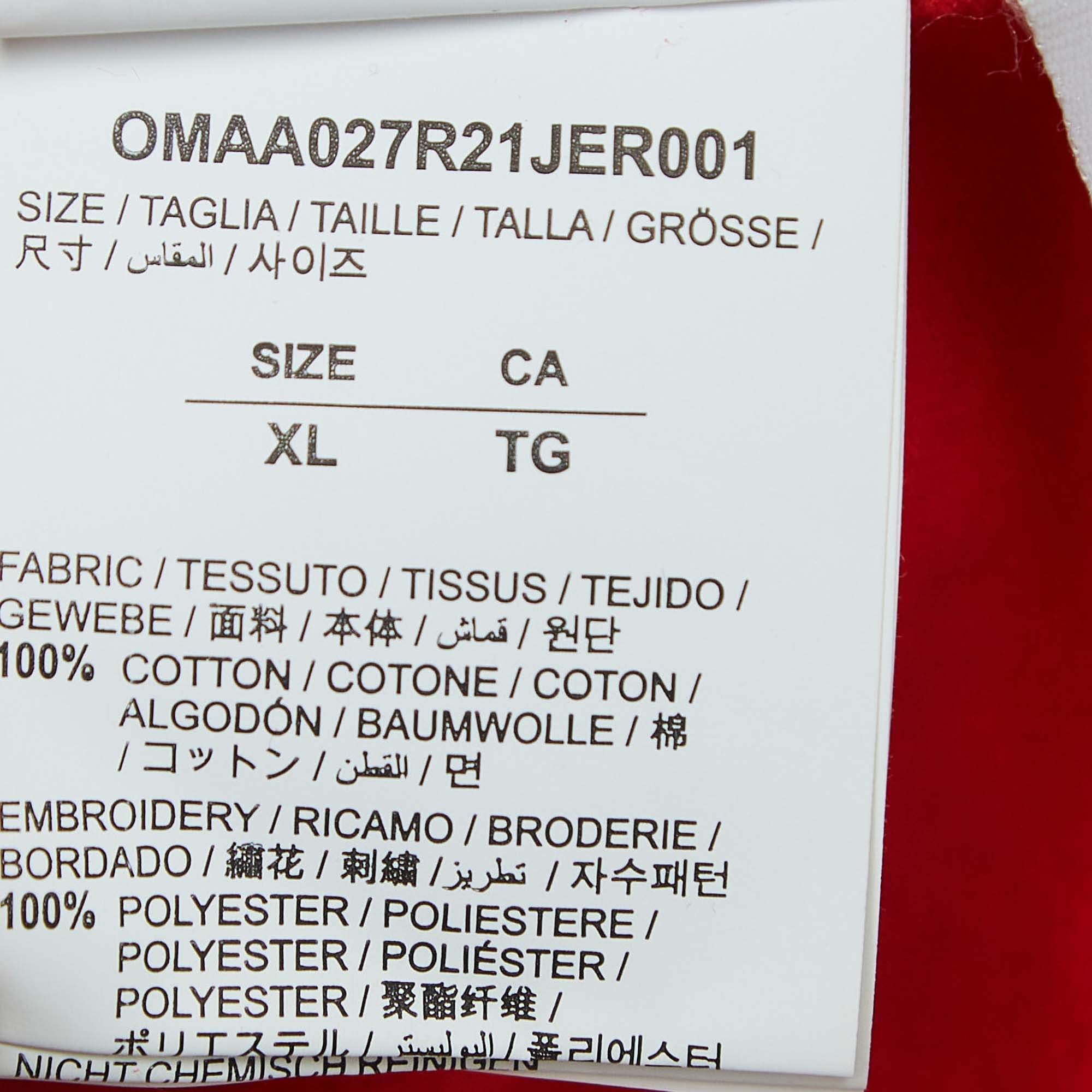 Off-White Red Logo Embroidered Cotton T-Shirt XL For Sale 1