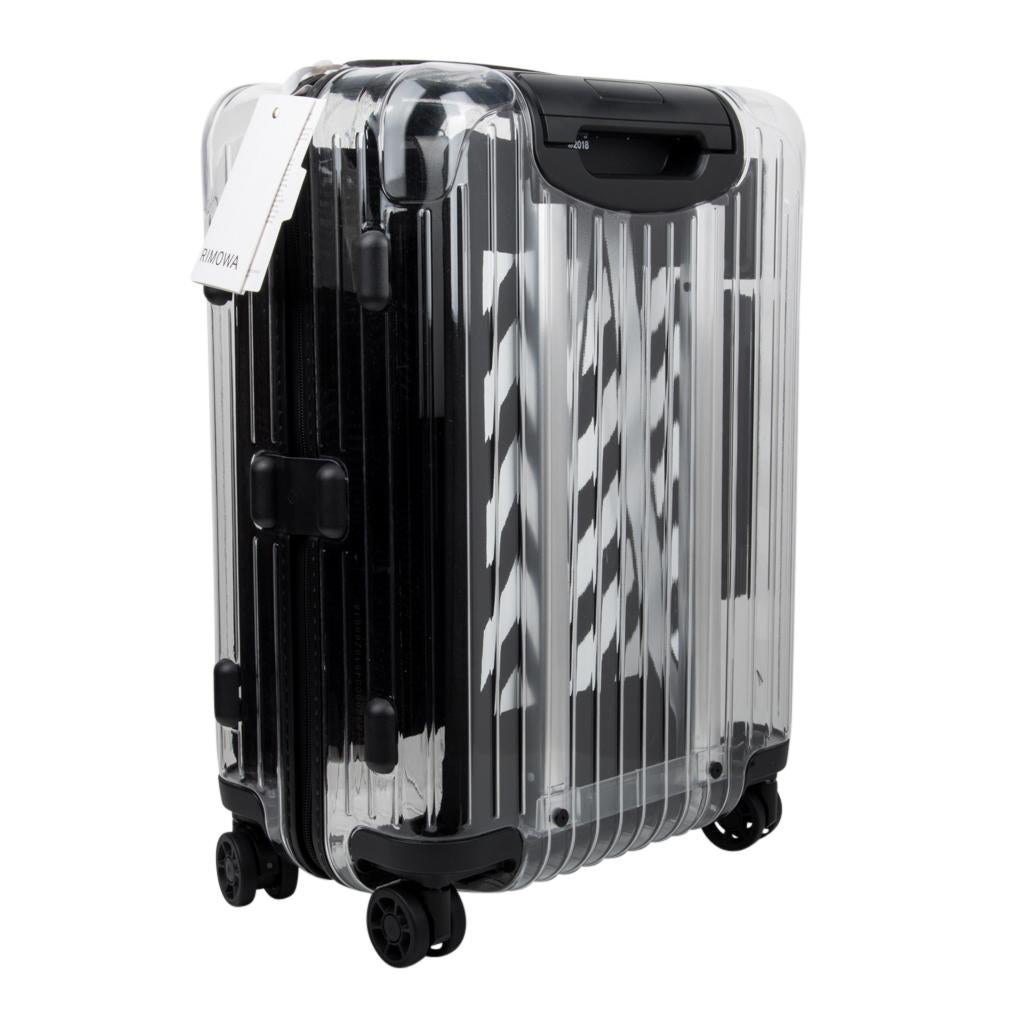 Guaranteed authentic Rimowa Off-White Transparent Suitcase in Black.
Limited Rare and no longer produced.
Off-White™ and RIMOWA have collaborated on a limited-edition transparent polycarbonate cabin case. 
Included with the case are the RIMOWA
