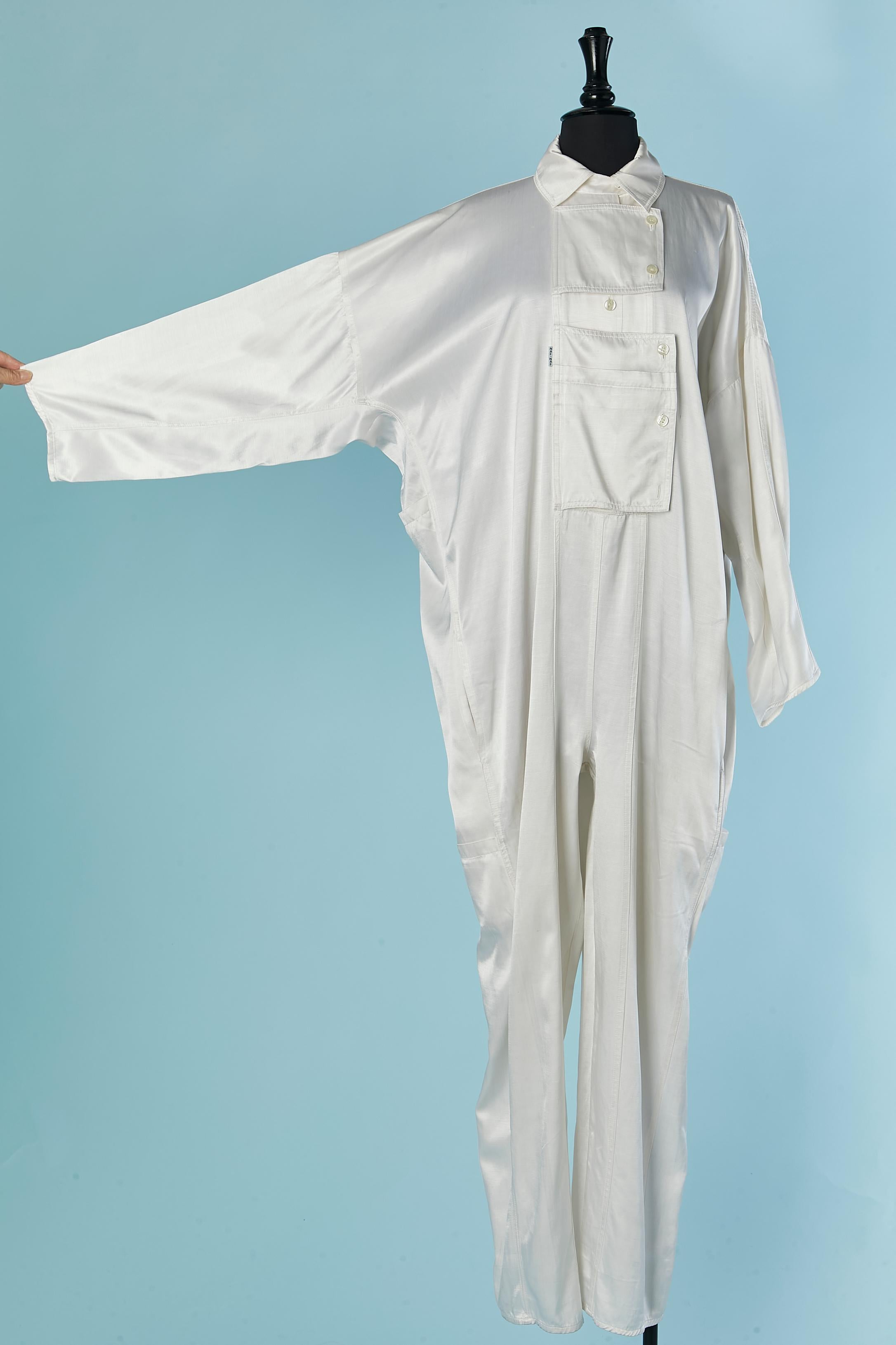 Gray Off-white satin cotton & rayon oversize jumpsuit NAF-NAF Circa 1980's
