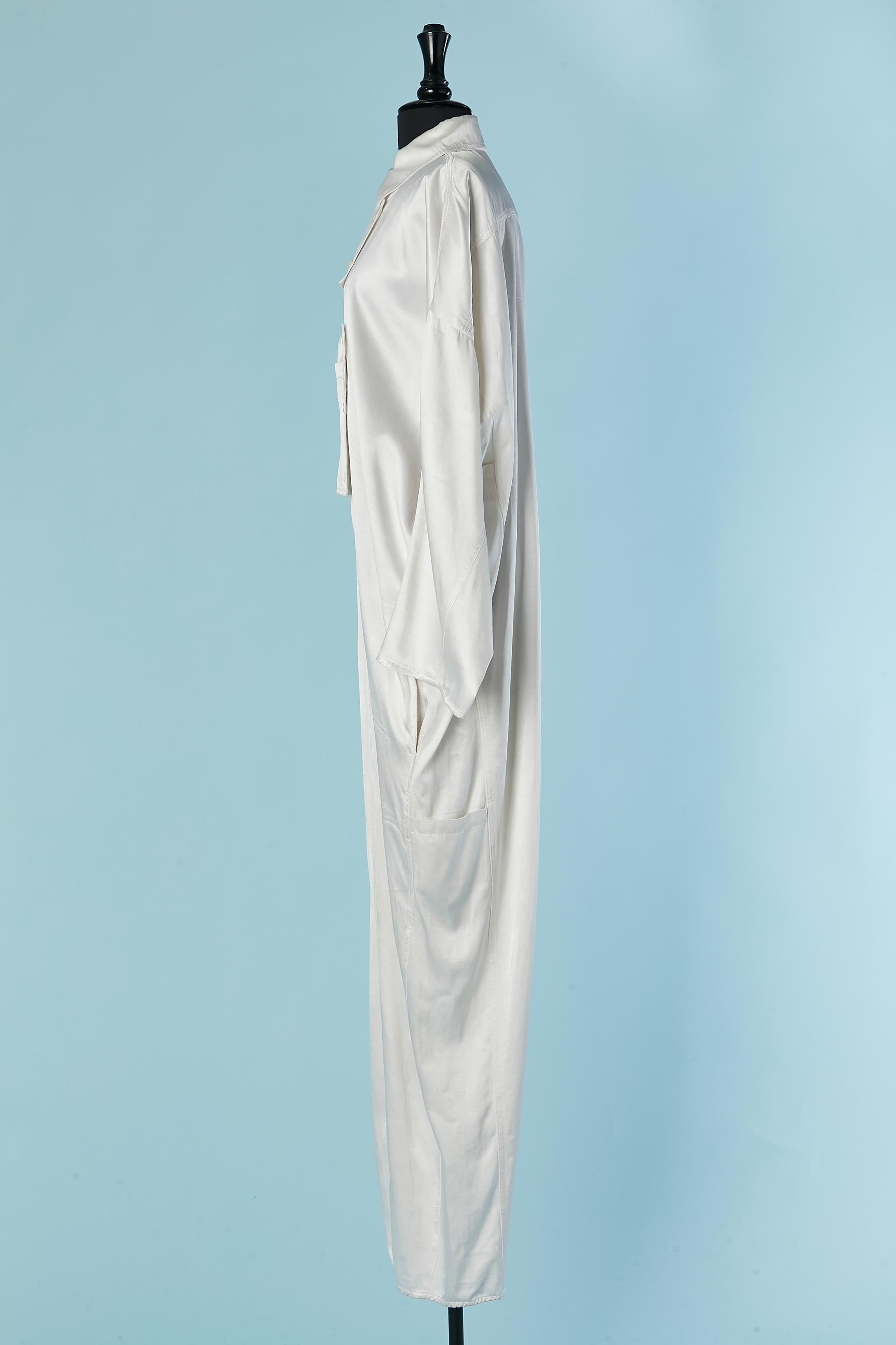 Off-white satin cotton & rayon oversize jumpsuit NAF-NAF Circa 1980's 2