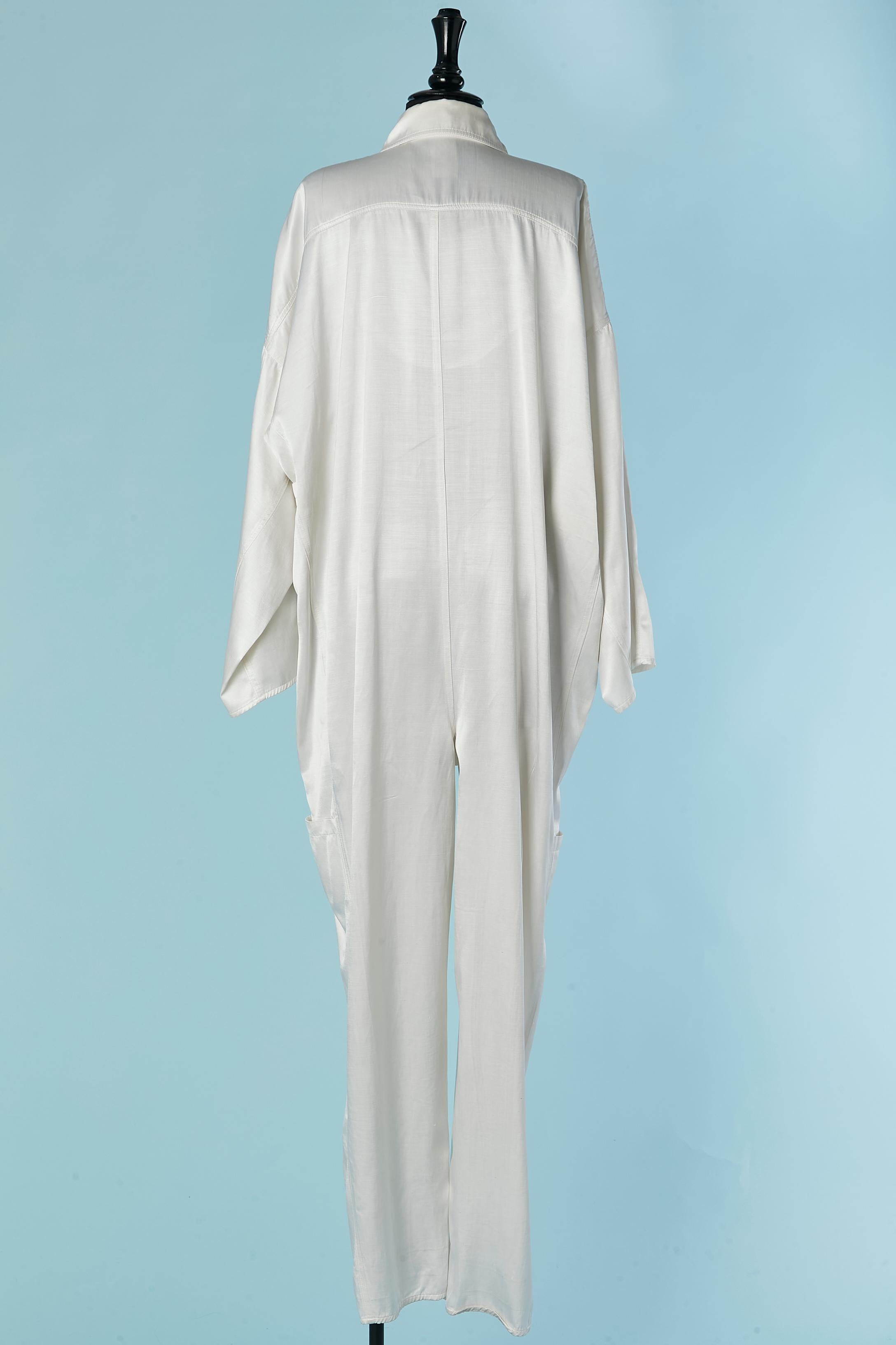 Off-white satin cotton & rayon oversize jumpsuit NAF-NAF Circa 1980's 3