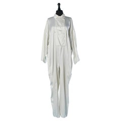 Combinaison surdimensionnée en coton et rayonne satin blanc cassé NAF-NAF des années 1980