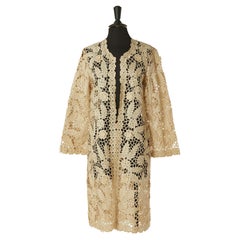 Off-white see-through lace guipure edge to edge coat